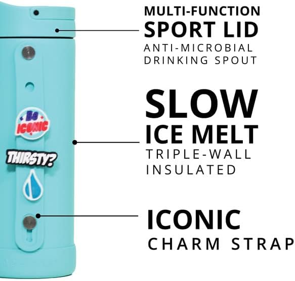 Elemental Iconic Kids Water Bottle with Straw Lid & Charms Strap, Leak-Proof When Closed, Triple Insulated Stainless Steel Reusable Water Bottle - 14oz, Robin's Egg - Image 3
