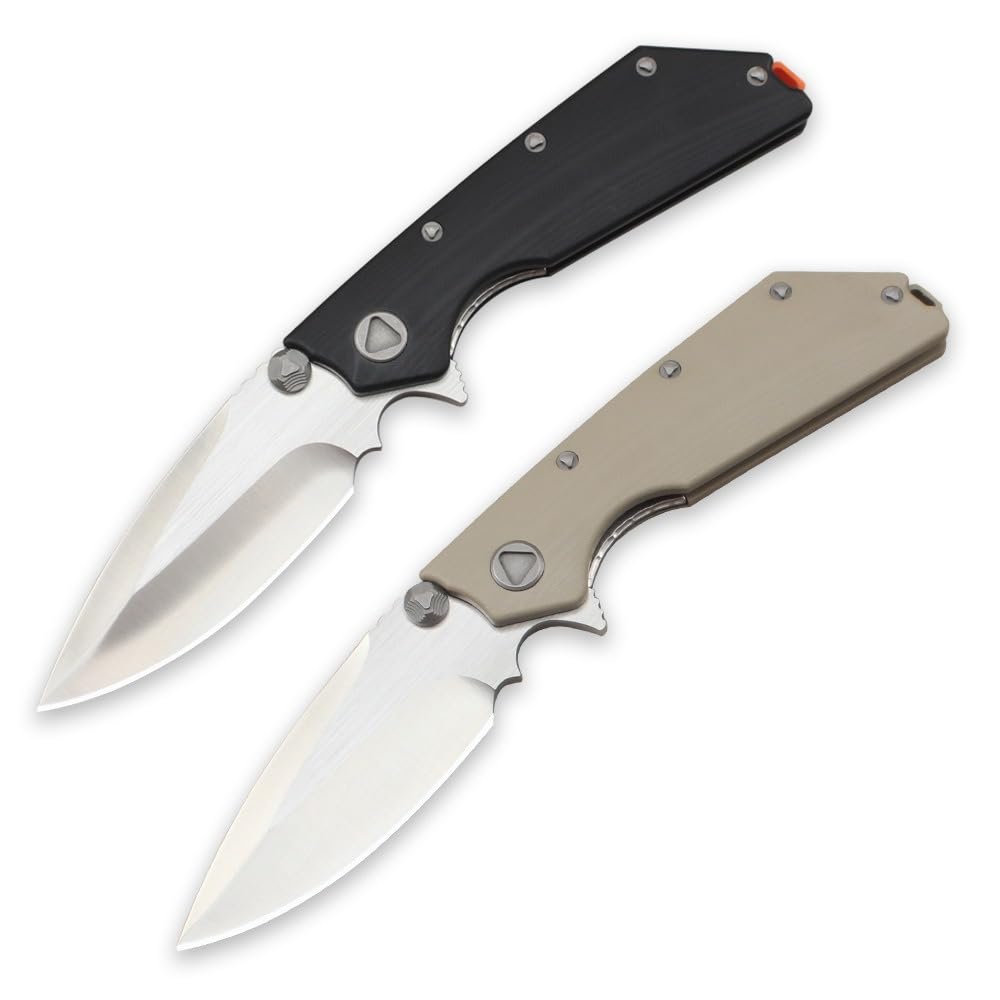 Generisch Klappmesser D2-Klinge G10-Griff 8,3 cm Satin-Finish，Khaki