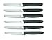 6 Stück Neustanlo Tafelmessser 10299 Menümesser Tischmesser Buttermesser Brötchenmesser / Klinge Eldelstahl rostfrei Wellenschliff / Griffe Kunststoff schwarz