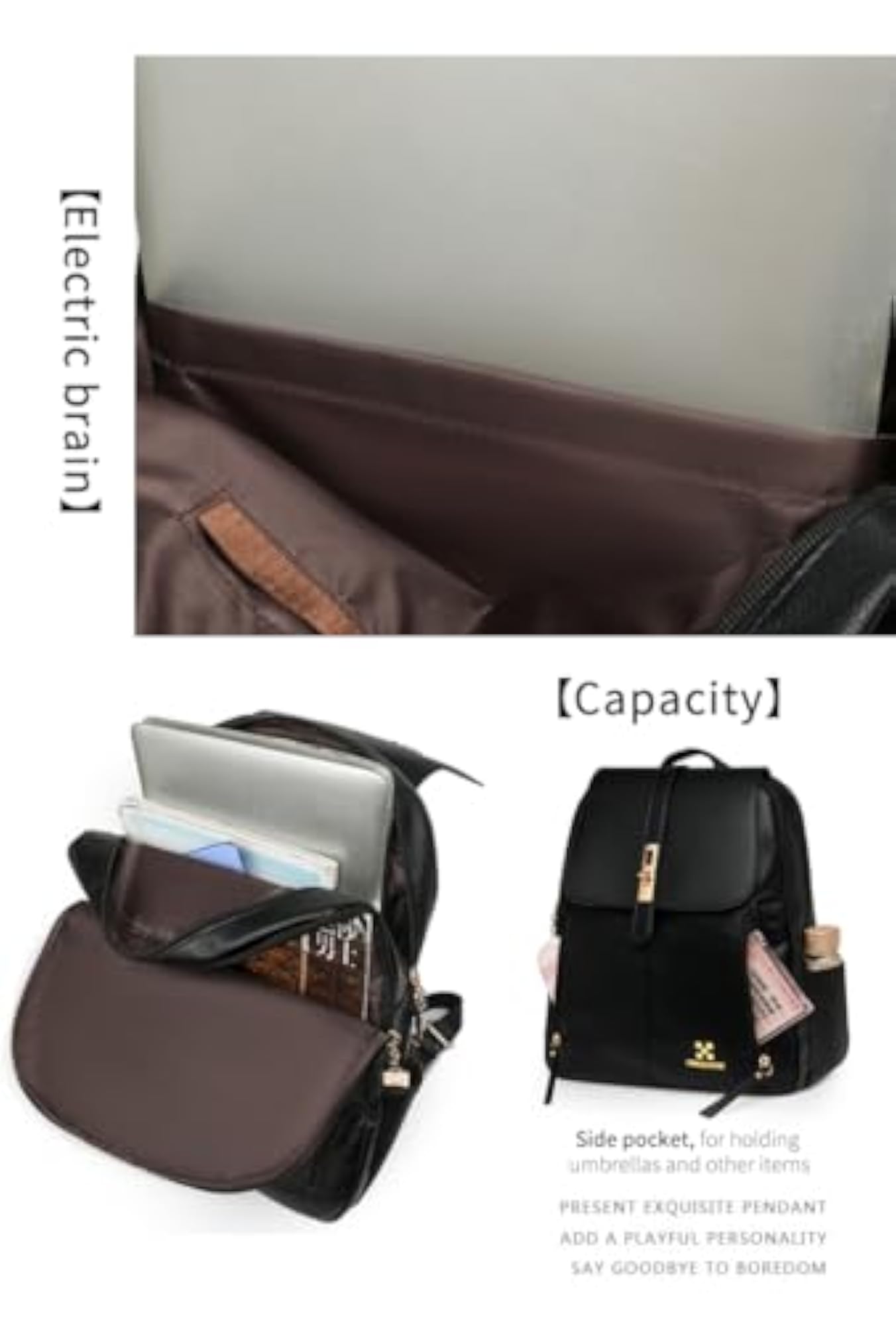 Stylish Leather Laptop Backpack with Gold Buckle
