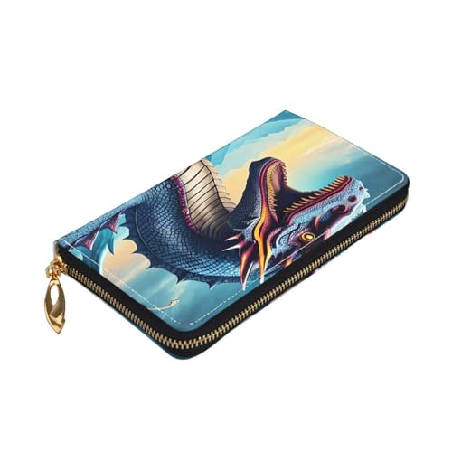 Leather Women Wallets, Long Credit Card Holder, Roaring Dragon Print Billfold Clutch & Travel Purse Large Capacity3