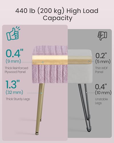 Image of SONGMICS Vanity Stool Chair Faux Fur with Storage, Vanity Bench, Metal Legs, Adjustable Feet, for Living Room, Bedroom, Makeup Room, Light Lilac ULOM505PZ02