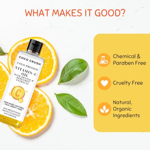 Image of Coco Crush Cold Pressed Vitamin C Body Massage Oil for Men | Skin Brightening & Tan Removal | Orange & Bergamot | Collagen Boost | Face Body & Hair | Mineral Oil Free | 50ml
