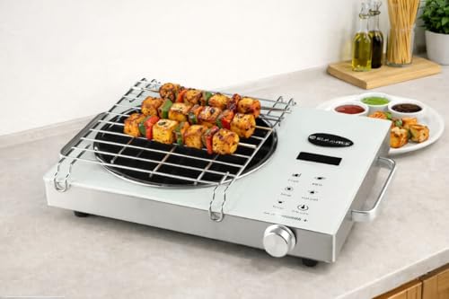 Image of Induction Cooktop 2200W with Grill Rack |Infrared Induction |Glass Top Digital Touch Control, Auto-Off Safety | 4 Cooking Modes | Works with All Cookware