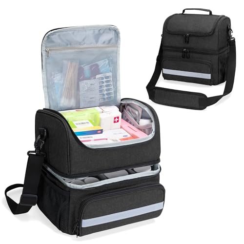 CURMIO Sac de Rangement pour Médicaments à Double Couche, Sac Médical Famille, Sac de Secours pour Vitamines, Suppléments, Flacons d'ordonnance,...