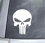 Punisher Skull Decal Vinyl Sticker for Car Truck Van Windows Laptop, White Skull Bumper Sticker | 5.5 inches (White)