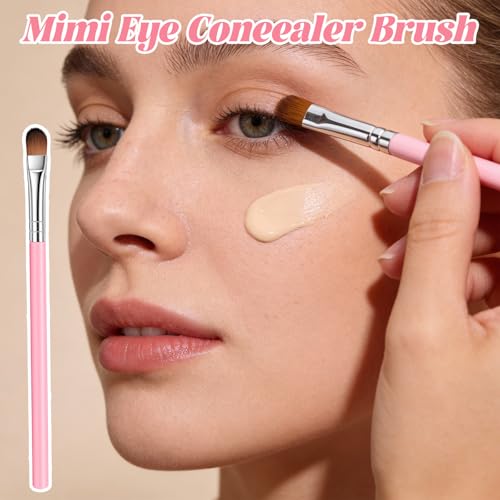 Xthrotsenk 12 Pcs Flat Concealer Brush Flat Eyeshadow Brush Small Eye Makeup Brushes Set Highlighter Brushes for Concealing Small Imperfection Blending Setting Buffing MakeupEye Primer Base (Pink)