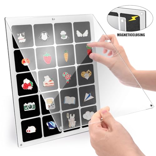 Image of Peohud Acrylic Enamel Pin Display Board, 20 Grids Dust-Free Pin Collection Organizer, Clear Table Top and Wall Pin Holder Case for Jewelry Pins, Pin Gift, Pin Enthusiast