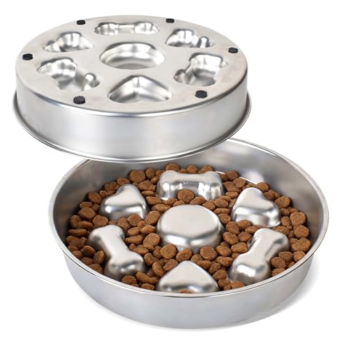 Alyxen Ciotola Anti Ingozzamento Acciaio, Ciotola Cane per Lenta Assunzione del Cibo, Slow-Eating Bowl per Cani Gatti, Ciotole Cane Slow Feeder, Antiscivolo Ciotole per Cani di Taglia Media e Grande