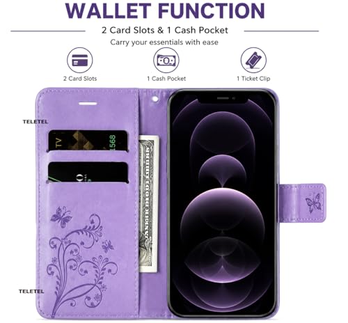 Image of TELETEL Butterfly Magnetic Closure Wallet Card Holder Flip Case for Vivo V50 5G|Mobile Cover|Back Flip Cover - Purple