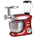 Syntrox Germany KM-1300W Red de Luxe Küchenmaschine Knetmaschine Mixer mit Fleischwolf, Edelstahl-Behälter, 6,5 Liter, rot