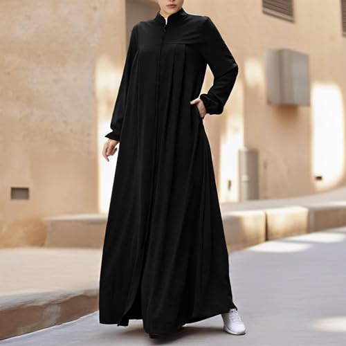 Womens Abaya Muslim Long Sleeve Front Zipper Dress Prayer Islamic Clothes with Pockets - Image 4