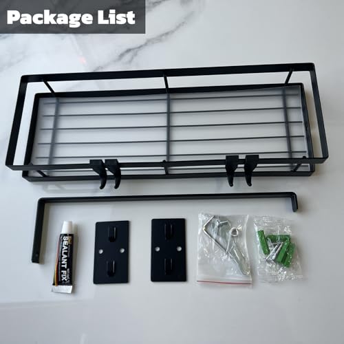 Trlyane Gewürzregal Wand, Küchenregal Ohne Bohren, Wandregal Küche Mit 4 Haken und Küchenrollenhalter für Küche, Bad, Kommode, Gewürzregal und Mehr