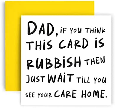 Huxters Dad Birthday Cards  Dad Care home card Fathers Day, Dad Birthday Funny Birthday Card Thick Uncoated 350gsm Paper  Recyclable Envelope  14.8cm Square (Dad)