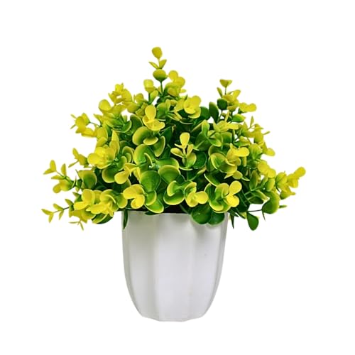 Image of fancymart Artificial Plant Eucalyptus Yellow Bunch in Pot - 22 cm Height, Perfect for Tabletop Decoration | Ideal for Home & Office Decor