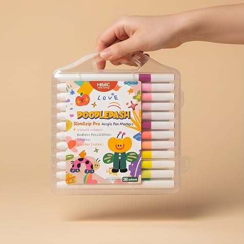 Image of Acrylic Paint Markers - Set of 36 Vibrant Colors, Permanent Water-Based Marker Pens for Rock Painting, DIY Crafts, Canvas, Glass & More