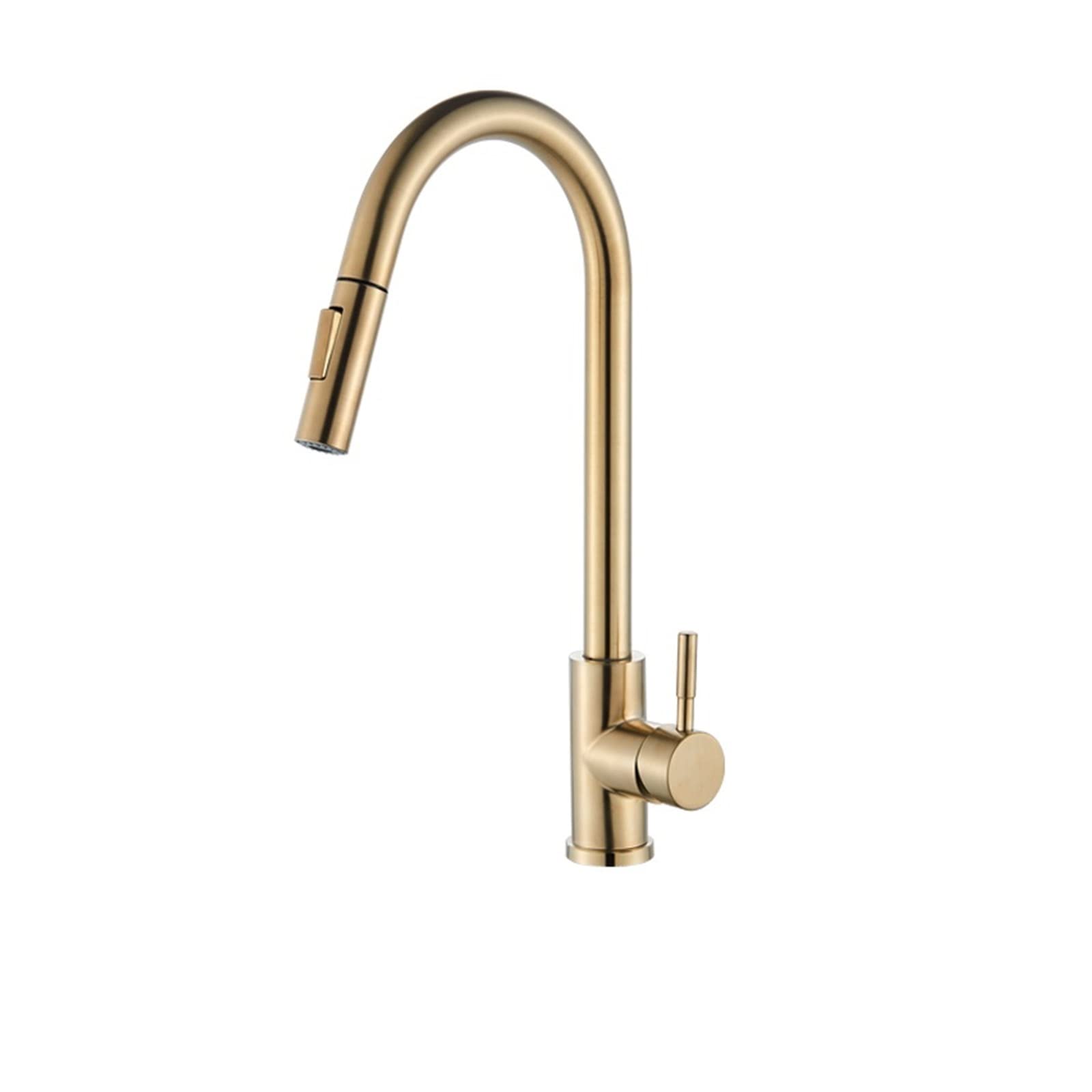 Grifo extraíble de cocina dorado con rotación total y control mezclador de agua fría y caliente