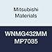 Mitsubishi Materials WNMG432MM MP7035 Carbide WN Type Negative Turning Insert with Hole, Coated, Trigon, Grade MP7035, 0.5" IC, 0.187" Thick, 0.031" Corner Radius, MM Breaker (Pack of 10)