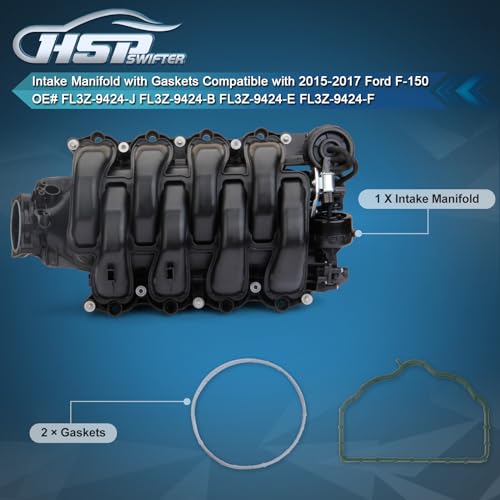 Intake Manifold with Gaskets Compatible with 2015-2017 Ford F-150 5.0L V8 Direct Replacement for OE Part Numbers FL3Z-9424-J FL3Z-9424-B FL3Z-9424-E and FL3Z-9424-F