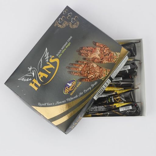 Hans Instant Black Mehendi Cone – Pack of 12 for Fast, Vibrant Color | Ready-to-Use Natural Mehndi for Bridal & Festive Designs-picture-25