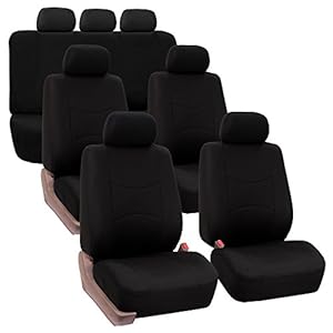 FH Group Flat Cloth Full Set Car Seat Covers Three Row 7 Passenger Set – Universal Fit for Cars, Trucks & SUVs (Solid Black) FB050217