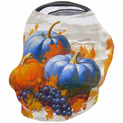 Nursing Cover for Breastfeeding Scarf, Harvest Grape Pumpkin Oil Painting Autumn Leaves Baby Car Covers Super Soft Multi Use for Canopy Shopping Cart Cover Blanket Stroller Cover