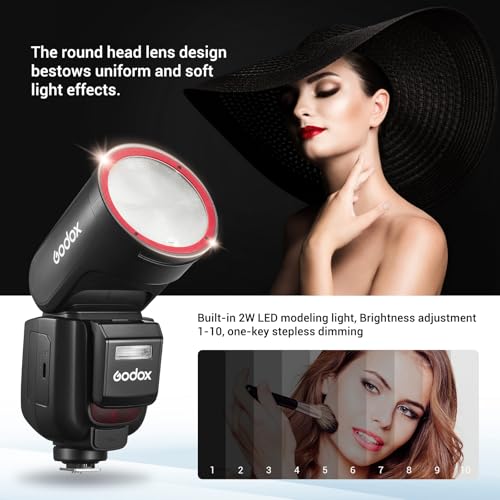 Image of GODOX V1 Pro C Flash for Canon, 2.4G Wireless Round Head HSS 1 /8000s TTL Speedlite for Canon, USB-C Charging Li-ion Battery, 500 Full Power Flashes,1.3s Recycle Time, LED Modeling Lamp(USA Version)