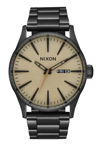NIXON Sentry SS A356 - Black/Khaki - 100m Water Resistant Men's Analog Classic Watch (42mm Watch Face, 23mm-20mm Stainless Steel