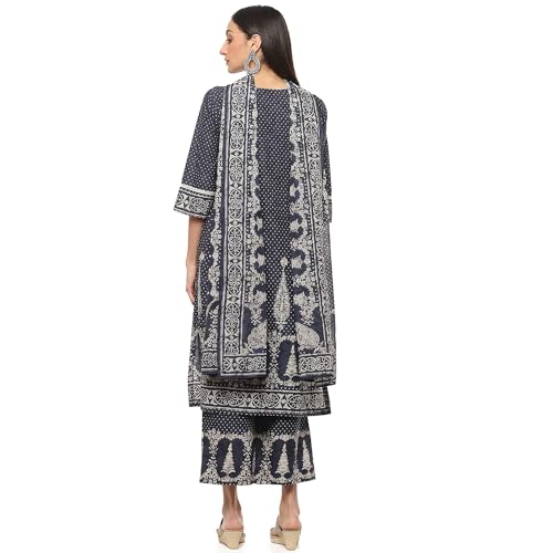 Image of BIBA Women Cotton Straight Printed Suit Set