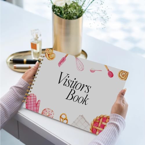 Image of Visitor Book - 8 x 12 Inches | Bakery Pattern Wire Bound Guest Register for Hotels, Offices, Exhibitions, Boutiques & Business Use | Medium Size Visitor Log Book for Reception & Front Desk