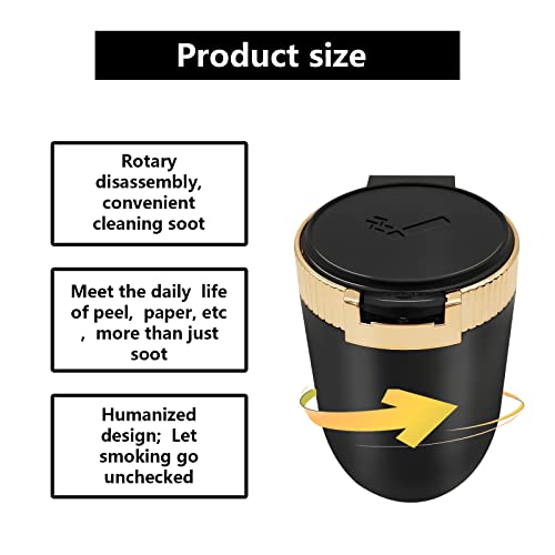 Image of 1Pcs Car Ashtray with Lid Portable Ash Tray, Easy Clean Up Detachable Stainless Car Ashtray with Blue Light Windproof for Outdoor Travel (Gold)