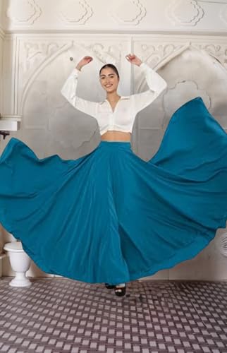 Image of Women's American Crepe Blooming Flared Long for Traditional Stitched A-line Flare Skirt for Girls with 12 Meter Flare 40inch Height