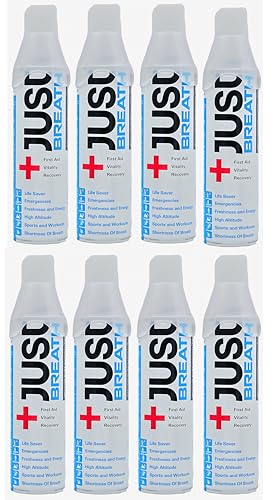 Image of Just Breath Liquid Oxygen Drops /Portable Oxygen Can /Respiratory Support for Health, Recovery, Sports, Outdoor Performance & Altitude /Fresh Pure Natural Canned Oxygen (Pack Of 8)