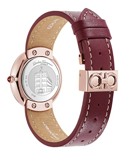 Ferragamo Ferragamo Chic Collection Luxury Womens Watch Timepieces with a Burgundy Strap Featuring a Rosegold Case and a Silver Dial3