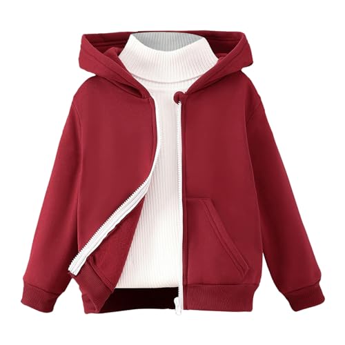 Windbreaker Kids Boys Autumn Winter Shirt Solid Long Sleeve Boys Hoodie Coat Clothes Outwear Winter (Red, 6-7 Years)