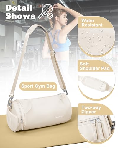 Image of Small Gym Bag for Women, Waterproof Mini Duffle Bag Womens Spotrs Workout Bags Small Travel Duffel Bag with Wet Pocket Carry on Weekender Bags for Dance Swimming,Gym,Yoga,Fitness White
