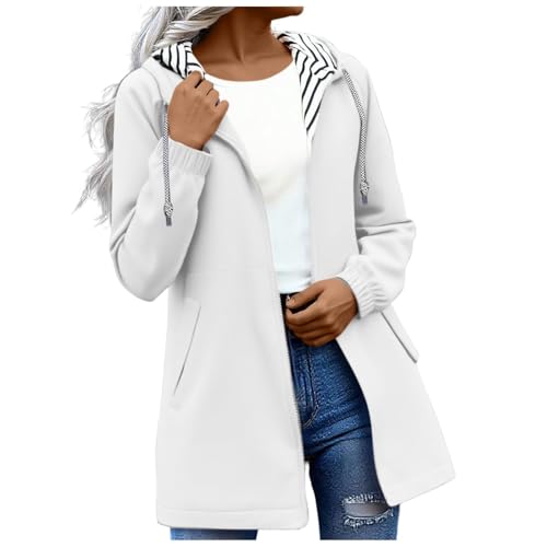 Rain Jacket Women Waterproof Windbreaker Lightweight Jackets with Pockets Striped Lined Hood