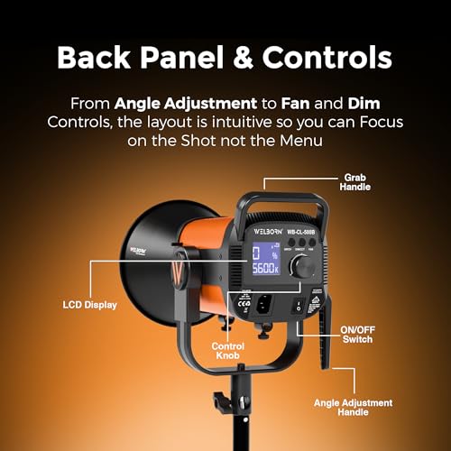 Image of Welborn VL-500B Bi-Color LED COB Continuous Light with App Control, 18cm Reflector, 500W - 3200K-5600K Adjustable Color Temperature, AC Powered, Ideal for Photography & Video Shooting (500B)