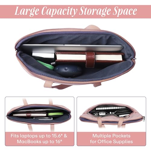 Image of Protecta Grace Office Laptop Messenger Bag for Men and Women Canvas Look Laptop Briefcase Water Repellent Padded Laptop Messenger Sleeve Bag 15.6 Inch Ideal for Office & Work in Color Pink
