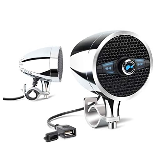 LEXIN LX-S3 Motorcycle Bluetooth Speakers with FM Radio Antenna, Waterproof Motorcycle Stereo Radio Systems fit 0.87 to 1.25 inch Handlebar, 3 inch Chrome Audio Amplifer System