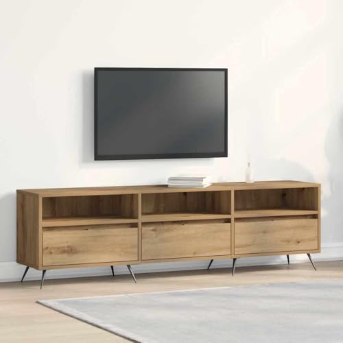 HEFZGDB Gabinete de TV Roble Artesanal 150 x 30 x 44.5 cm Mesa de Almacenamiento Modular Rectangular con Superficie Texturizada, Mueble de Madera Reciclada Sólida para Sala de Estar