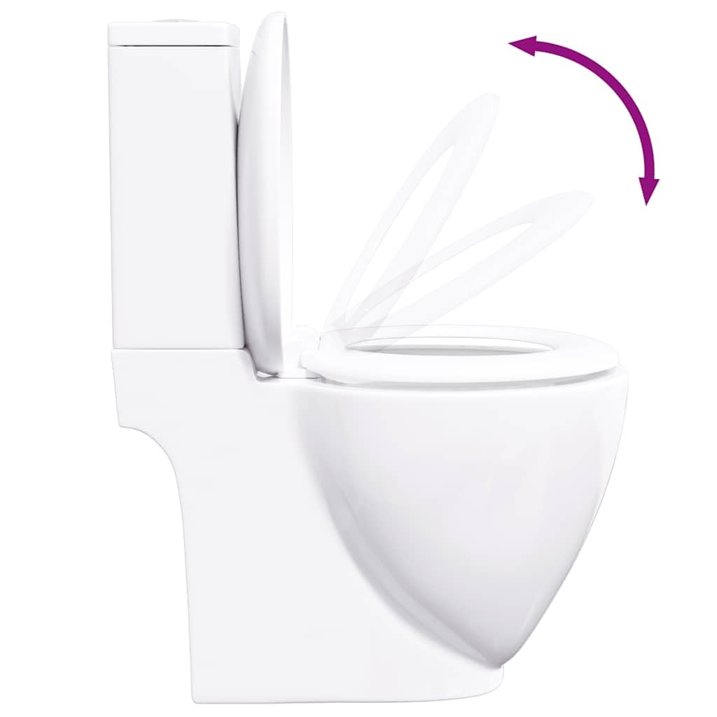 vidaXL Inodoro WC Redondo Váter Cuarto de Baño Aseo Asiento Tapa Bisagra Cierre Suave Ahorra Agua de Cerámica Flujo hacia Abajo Blanco