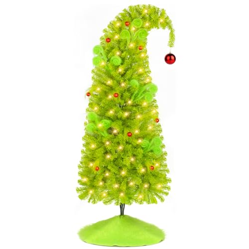 Uniquely Fun Lime Green Bendable Christmas Tree with Lights & Ornaments