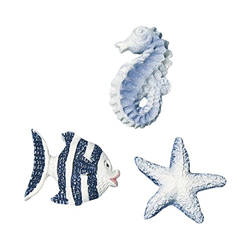 Rayher Hobby 8606800 - Juego de 9 Piezas de polirresina con Forma de Animales Marinos (2 cm, 3 variedades, Pescado, Estrella de mar, caballitos de mar, decoración marítima)