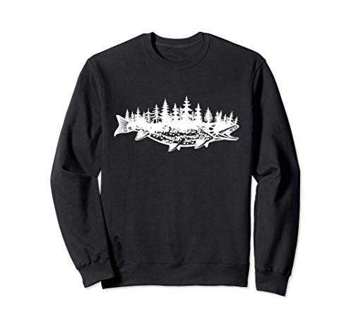 Musky Fishing - Pine Forest Treeline - Outdoor Fisherman Sudadera