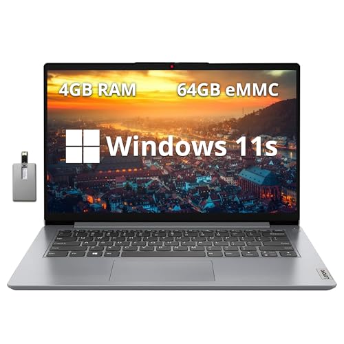 Lenovo Ideapad 1i PC portable 14 HD Intel 4Go RAM 64Go eMMC gris nuage webcam