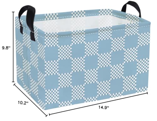 Image of Essme Rectangular Grid Baskets,Blue Storage Box,Cute Basket with Handles for Room Decor, Book Bins.(Blue grid)