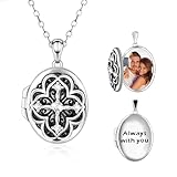 Oval Moissanite Locket Necklace for Women - 925 Sterling Silver Photo Locket Pendant Vintage Moissanite Locket Necklace for Pictures Engraved Always with You Memorial Jewelry