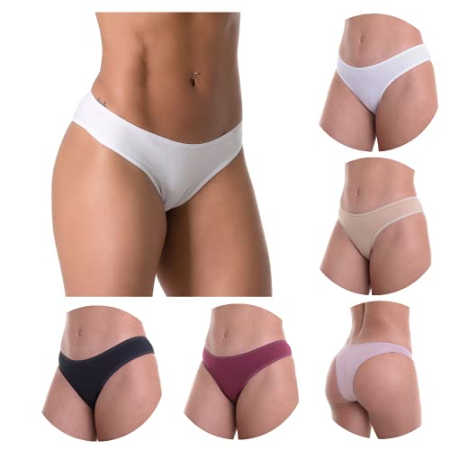 LÃ­nea PACK 6 BRAZILIAN's Basic Panties Cotton Thongs for Womens Comfort & Breathable Underpants Sexy Ladies Brief (001) (L, 6-Pack Assorted)