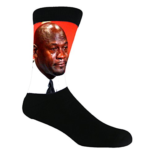 Dank Meme Socks Crying Jordan Black Dye Sublimated Dress Crew Socks